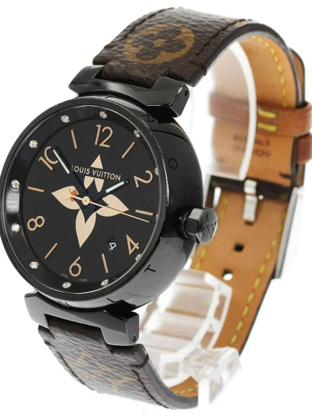 LOUIS VUITTON Tambour All Black GM QA049 12P diamond Quartz Men's Watch_967419